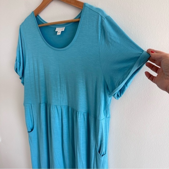J. Jill soft stretch jersey knit turquoise blue dress with pockets size Large - Picture 3 of 6
